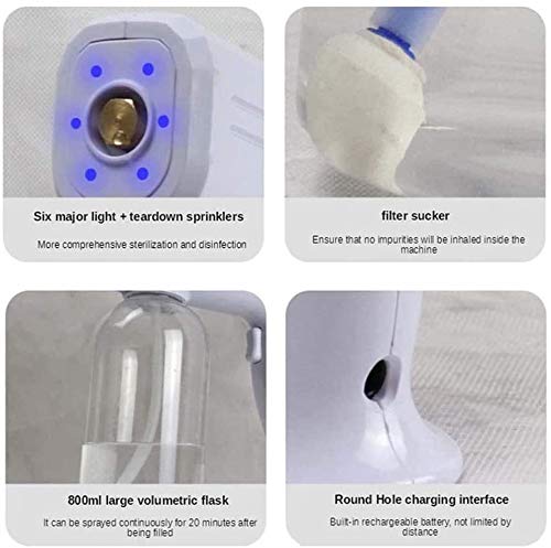S SMAUTOP Pistola de Vapor de Desinfección Nano 800Ml Luz Azul Nebulizador Desinfectante Portátil Recargable de Mano Máquina Pulverizadora de Esterilización para El Hogar, Automóvil, Oficina, Hospital