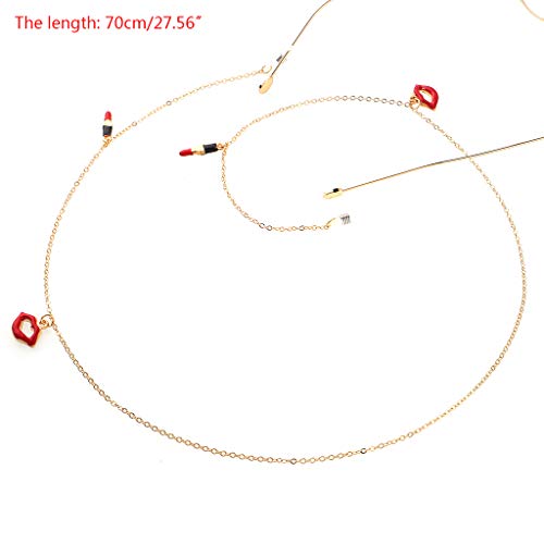 S-TROUBLE Gafas Cadena Personalidad Cuerda de Oro Labios de Moda Lápiz Labial Colgante Gafas de Lectura Gafas de Sol Cuerda Fina Cordón Cordón Collar Mujeres Decoración