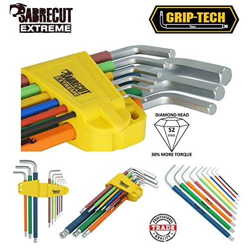 SabreCut SCTGK1 - Juego de llaves hexagonales (18 piezas, mango suave, hexagonal, diamante hexagonal (Hex Plus) y Torx con codificación de color, tamaños 1,5 mm a 10 mm, T10-T50