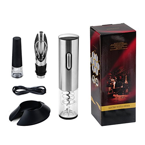 Sacacorchos Eléctrico, Abridor de Botella Eléctrica, Abrelata de Vino Profesional con Cortador, Vertedor, Tapón Silicona y Cable de Carga - Regalo Perfecto para Amantes de Vino