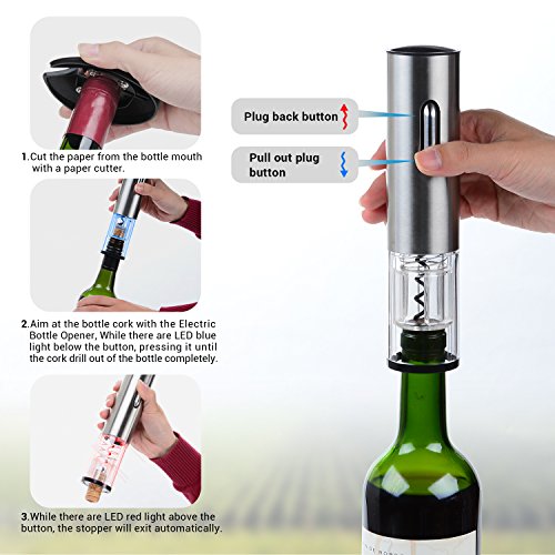 Sacacorchos Eléctrico, Abridor de Botella Eléctrica, Abrelata de Vino Profesional con Cortador, Vertedor, Tapón Silicona y Cable de Carga - Regalo Perfecto para Amantes de Vino