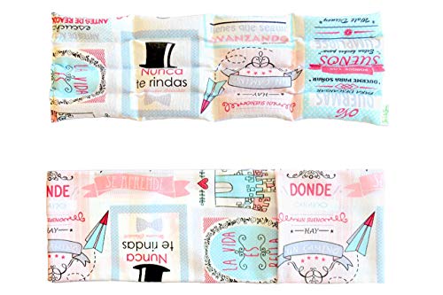 Saco térmico de semillas de trigo Sacatusaco con funda, modelo plegable para calor y frío. Aroma a lavanda 100% natural, con tamaño 50x20cm. Colección Super Happy