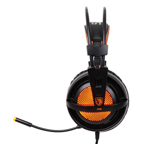 SADES A6 7.1 de sonido envolvente estéreo Pro PC Gaming Headset la venda de los auriculares con micrófono de alta sensibilidad del enchufe USB Over-the-Ear luces LED respiración Control de volumen (Negro)