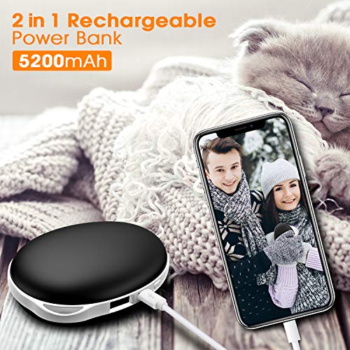 Saferell Calentador de Manos Recargable - 5200mAh Calentadores de Manos Reutilizable Bolsillo USB, Banco de Energía Power Bank para Deportes al Aire Libre, Esquiar, Acampar, Caminar