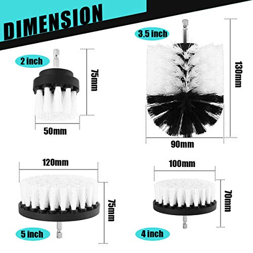 SAFETYON Cepillo de Taladro Eléctrico 4 Pieces Multifuncional Brocha para Limpiar Baño, Piso, Azulejo, Cocina (Blanco)