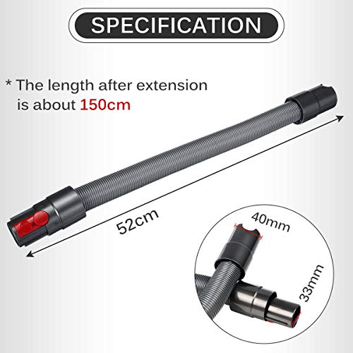 SAFETYON Manguera de Extensión para Aspiradora Dyson V7 V8 V10 V11, Tubo Flexible para Dyson DC29 DC32 52 cm Extensible a 150 cm (Sin Cable)