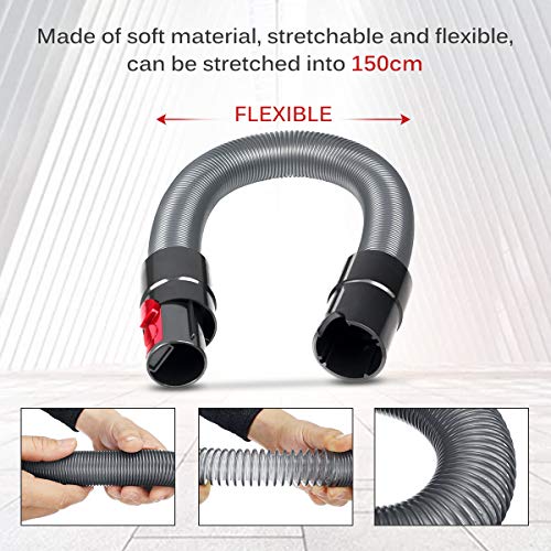 SAFETYON Manguera de Extensión para Aspiradora Dyson V7 V8 V10 V11, Tubo Flexible para Dyson DC29 DC32 52 cm Extensible a 150 cm (Sin Cable)