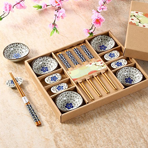 Saflyse - Juego para servicio de sushi para cuatro personas, no incluye alfombrillas marrones (12 piezas) (color aleatorio)