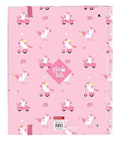 Safta-Glow Lab Carpeta 4 Anillas de 30mm, Color Rosa Claro, (512061666)