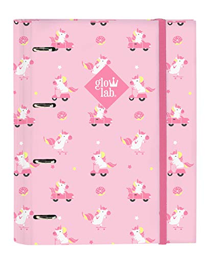 Safta-Glow Lab Carpeta 4 Anillas de 30mm, Color Rosa Claro, (512061666)