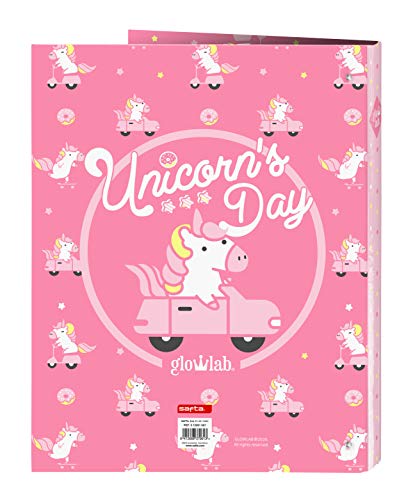 Safta-Glow Lab Carpeta con Folios 4 Anillas, Color Rosa Claro, (512061067)