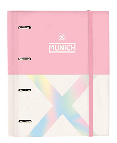 Safta- Munich Carpeta 4 Anillas de 30mm, Color rosa claro/beige, 270x35x320 mm (512099666)
