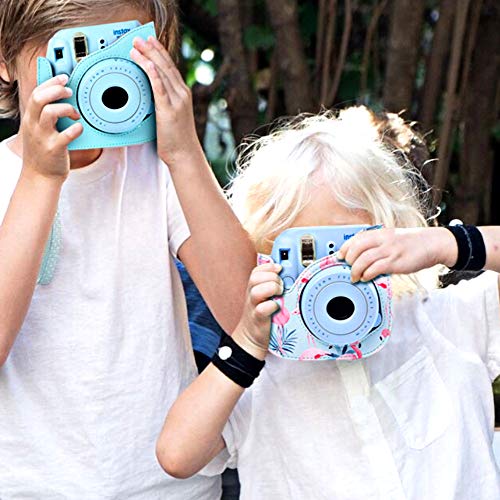 SAIKA Cámara Funda Compatible Fujifilm Instax Mini 9 / Mini 8+ / Mini 8 - Bolsa Protectora para Cámara Instantánea Cuero PU de Primera Calidad con Correa Desmontable, Flamencos