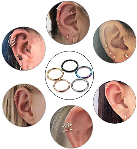 sailimue Joyería en 316L Acero Inoxidable 5 Piezas 16G Helix Piercing Nariz Oreja de Aros de Hombres Mujeres,Tabique Nariz Aro Piercing Anillo