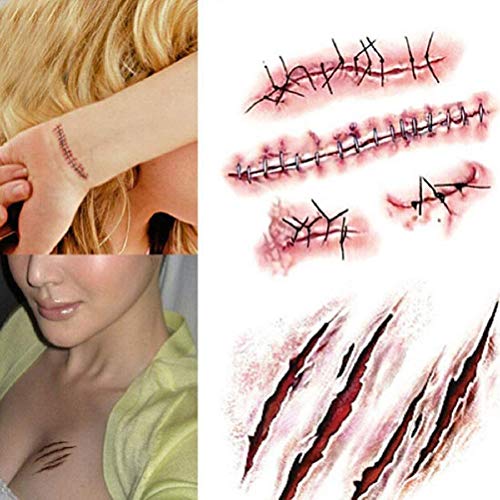 sakulala Pegatinas para Tatuajes de heridas, Disfraces, Tatuajes de Zombies para Decoraciones de Accesorios de Fiesta de Halloween, Pegatinas para Cicatrices corporales, cosplays de Zombis