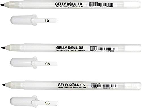 Sakura Gelly Roll Blanco, 4 bolígrafos Bright White en estuche, Mix-Size 05/08/08//10.