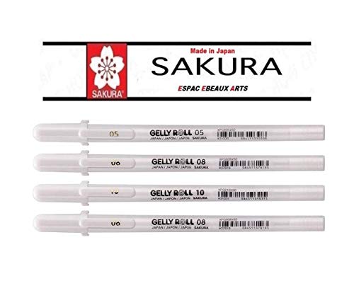 Sakura Gelly Roll Blanco, 4 bolígrafos Bright White en estuche, Mix-Size 05/08/08//10.