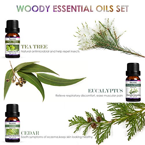SALKING 12 x 10 ml Aceites Esenciales para Humidificador,100% Puro Aceites Esenciales Aromaterapia-Lavanda,Rosa,Jazmín,Árbol de Té,Romero,Limoncillo,Menta,Eucalipto,Cedro, limón,Pomelo, Fresa