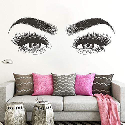 Salón de belleza Decoración Pestañas largas cejas estudio Ojo Vinilo Pegatinas de pared Calcomanías de arte Dormitorio extraíble tienda de maquillaje cartel