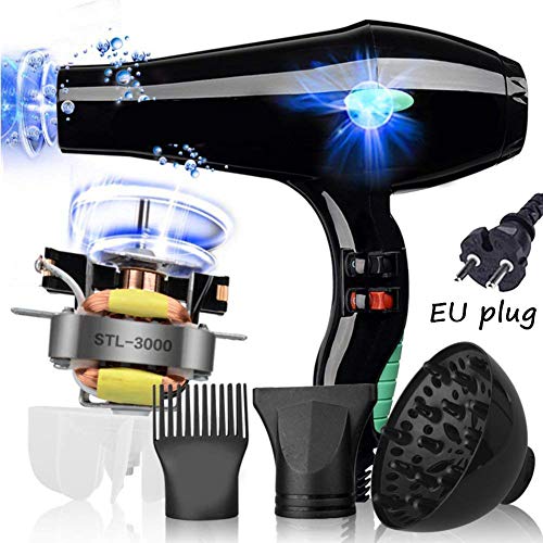 Salon Hair Dryer,Professional Negative Ion Blow Dryers 3000W,2 Speed 3 Heat Settings,with Collecting Nozzle+Diffuser + Comb,Constant Temperature Hair Care,for Home and Salon