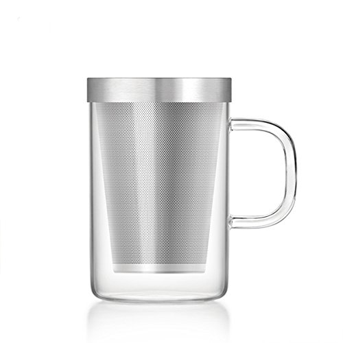 Samadoyo taza de té de cristal de borosilicato de alta calidad con de calidad alimentaria sus # 304 infusor filtro, té taza para café de té o té bolsa, resistente al calor, 500 ml, LFGB Test.
