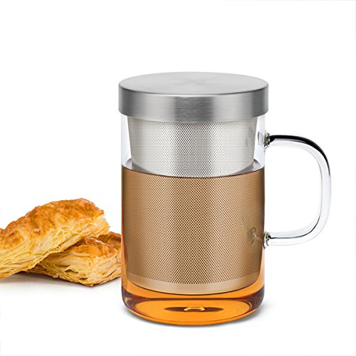 Samadoyo taza de té de cristal de borosilicato de alta calidad con de calidad alimentaria sus # 304 infusor filtro, té taza para café de té o té bolsa, resistente al calor, 500 ml, LFGB Test.