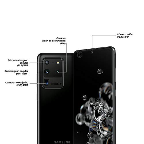 Samsung Galaxy S20 Ultra 5G - Smartphone 6.9" Dynamic AMOLED (12GB RAM, 128GB ROM, cámara 108MP gran angular, Octa-core Exynos 990, 5000mAh batería, carga ultra rápida) Cosmic Black [Versión española]