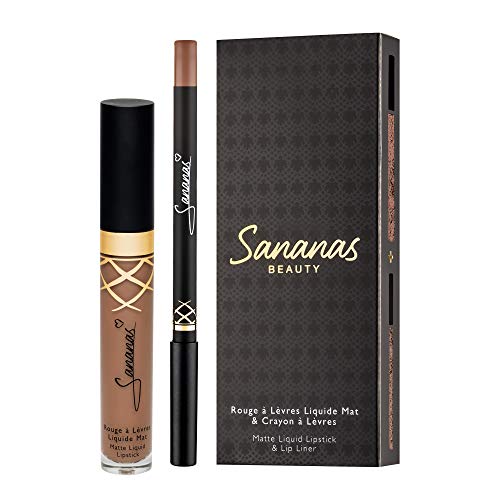 Sananas Beauty Conjunto de pintalabios y lápiz perfilador de labios de color marrón (Moody Brown)