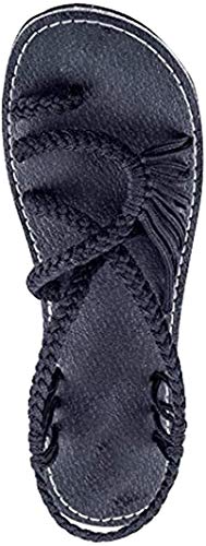 Sandalias De Mujer,Verano 2018 Sandalias Romanas Mujer Sandalias Cruz Correa De Tobillo con Plataforma Chanclas De SeñOras Sandalias Bohemia Sandalias De Piel Zapatos De Planas Negro EU 44