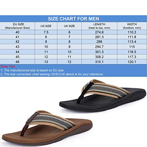 Sandalias ortopédicas para hombre con soporte de arco Chanclas para fascitis plantar, pies planos y pies más saludables, color Negro, talla 46 EU