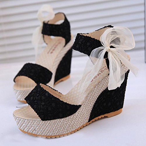 Sandalias y Chancletas de tacón Alto Plataforma para Mujer, QinMM Playa Zapatos de Verano (38, Negro)