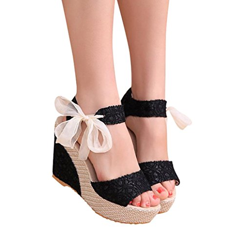 Sandalias y Chancletas de tacón Alto Plataforma para Mujer, QinMM Playa Zapatos de Verano (38, Negro)