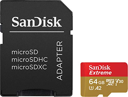 SanDisk Extreme - Tarjeta de memoria microSDXC de 64 GB con adaptador SD, A2, hasta 160 MB/s, Class 10, U3 y V30