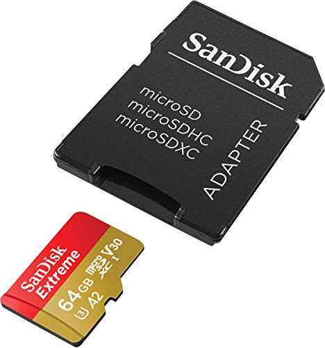 SanDisk Extreme - Tarjeta de memoria microSDXC de 64 GB con adaptador SD, A2, hasta 160 MB/s, Class 10, U3 y V30