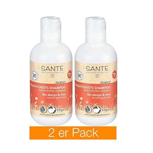 Sante - Cosmético natural, champú hidratante orgánico de mango y aloe, aroma frutal, proporciona hidratación para un cabello brillante, pack doble (2 x 200 g)