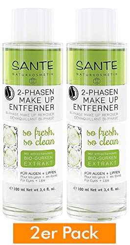 Sante Natural maquillaje 2 fases Makeup Entferner Elimina Ojos y Labios Maquillaje suavemente & Calmante. Vegano), 2 unidades (2 x 100 ml)