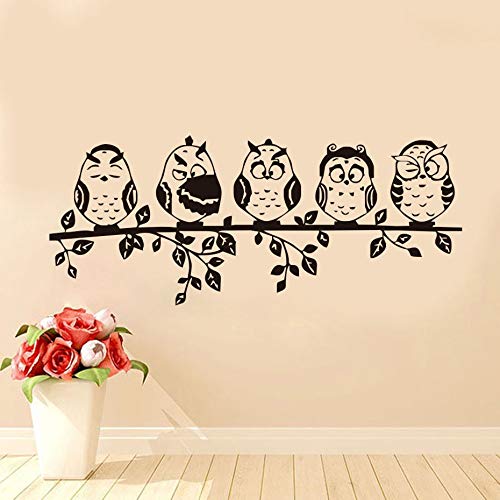 sanzangtang Cinco café búhos Lindos Divertidos Adhesivos de Pared Animal Apliques de Pared Vinilo Autoadhesivo Papel Tapiz para habitación de niños decoración del hogar 244x100cm