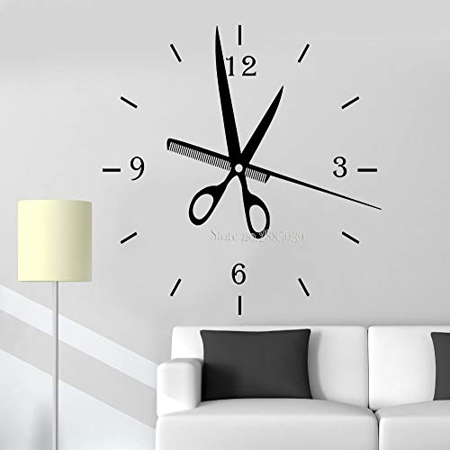 sanzangtang Últimas Pegatinas de Pared Creativas Reloj de peluquería Reloj de Moda Grandes Pegatinas de Reloj de Pared decoración de la Sala de Bricolaje Estilo de peluquería 57x56cm