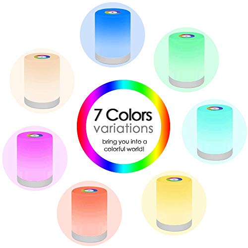 SaponinTree Luces Nocturnas Táctil LED, Lámpara Led de Mesa, RGB 7 Colores Cambiable y Luz Blanca Regulable, Inalámbrico luz Nocturna Niños de Color Regulable Luz de Noche con Control Táctil