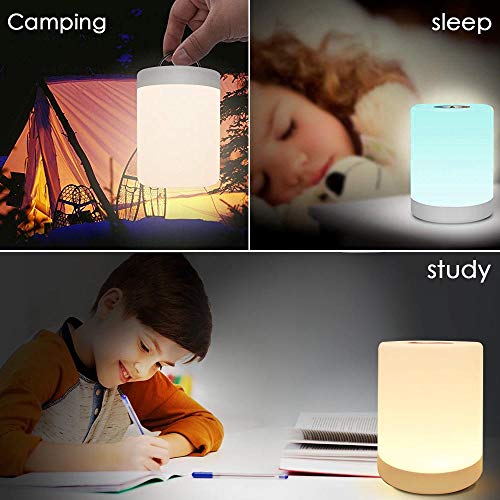 SaponinTree Luces Nocturnas Táctil LED, Lámpara Led de Mesa, RGB 7 Colores Cambiable y Luz Blanca Regulable, Inalámbrico luz Nocturna Niños de Color Regulable Luz de Noche con Control Táctil