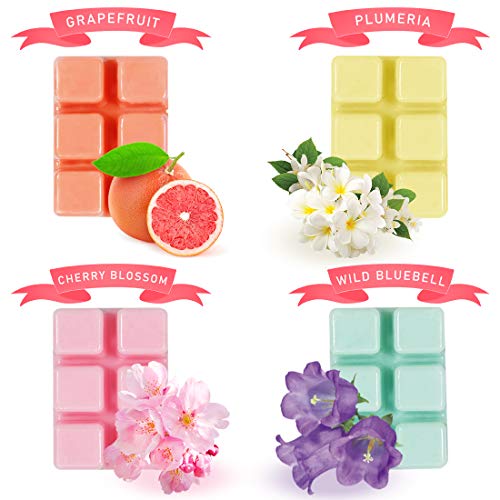 SCENTORINI Cubos de Cera para fragancias, 100% Cera de SOYA derretida para lámpara de Fragancia, Pomelo, Flor de Cerezo, Jacinto Forestal y Plumeria, 70.9 g x 4 Piezas