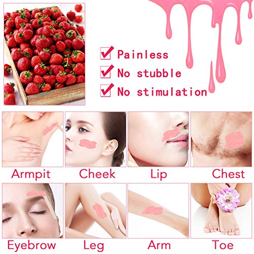 S/E Cera Depilatoria Caliente Frijoles de Cera Wax Profesional Para Hombre y Mujere para Leliminación Del Vello - Cara, Bikini, Piernas, Nariz (Jojoba & Fresa, 500gx2, 110 piezas espátula)