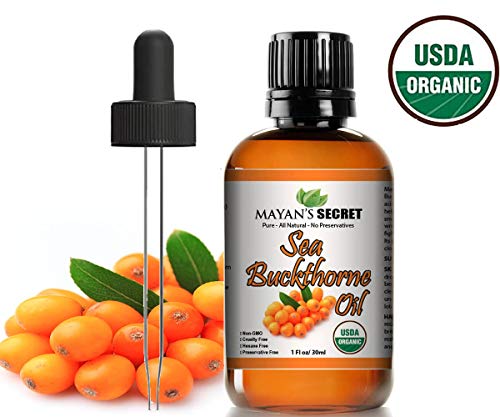 Sea Buckthorn Seed Oil by Mayan's Secret USDA Certified Organic, Vegan, Cruelty-Free, Cold Pressed for Hair, Skin & Nails - Benefits Acne, Eczema & Rosacea