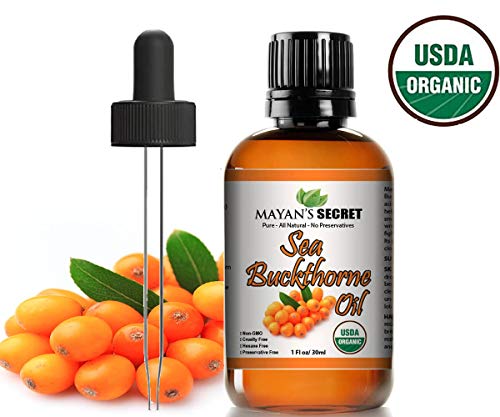 Sea Buckthorn Seed Oil by Mayan's Secret USDA Certified Organic, Vegan, Cruelty-Free, Cold Pressed for Hair, Skin & Nails - Benefits Acne, Eczema & Rosacea