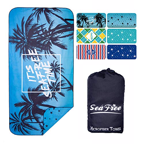 Sea Free Toalla de Playa Grande de Microfibra de Verano 80x160cm, Anti-Arena, Fuerte Absorción de Aguat Súper Blando y Secado Rápido, para Deportes, Viajes, Natación, Playa, Yoga o Baño