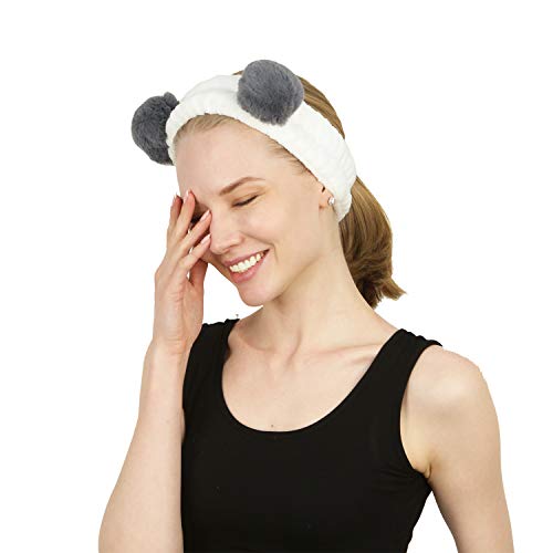 Sea Team -2Pcs Diadema elegante para mujer, elástica, con forro polar de coral, con pompones muy monos para hacer cosplay para maquillaje y lavado de cara