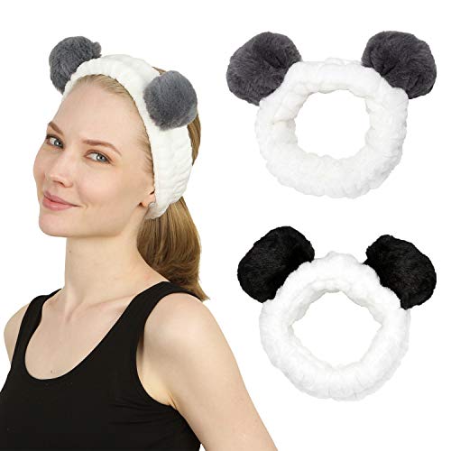 Sea Team -2Pcs Diadema elegante para mujer, elástica, con forro polar de coral, con pompones muy monos para hacer cosplay para maquillaje y lavado de cara