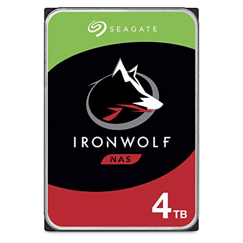 Seagate IronWolf, 4 TB, NAS, Disco duro interno, HDD, CMR 3,5" SATA 6 Gb/s, 5900 r.p.m., caché de 64 MB para almacenamiento conectado a red RAID, Paquete Abre-fácil (ST4000VNZ008)