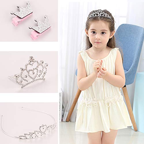 Seatecks 4PCS Set de aro de pelo Corona+100Pcs Gomas elásticas para el cabello Princesa Diamantes de imitación Diadema Pinzas para el cabello Accesorios para niñas pequeñas Bebé Niños DIY Peinado