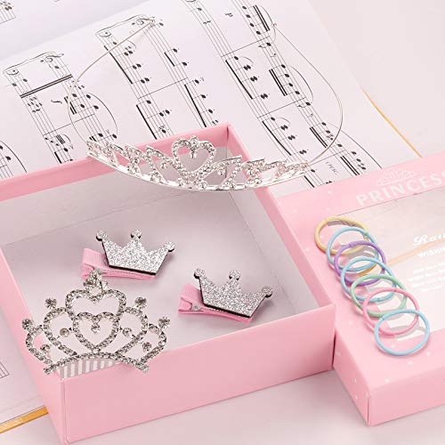 Seatecks 4PCS Set de aro de pelo Corona+100Pcs Gomas elásticas para el cabello Princesa Diamantes de imitación Diadema Pinzas para el cabello Accesorios para niñas pequeñas Bebé Niños DIY Peinado